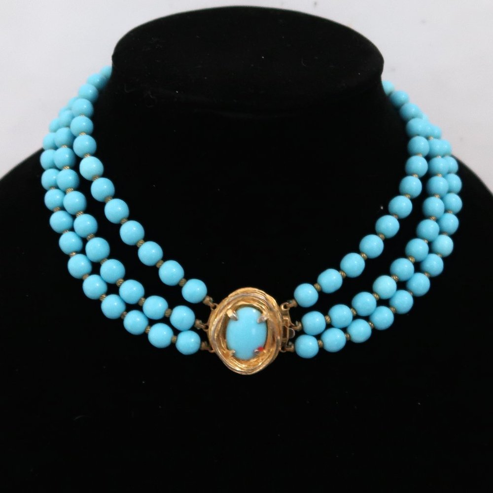vtg DeNICOLA triple strand glass beaded necklace